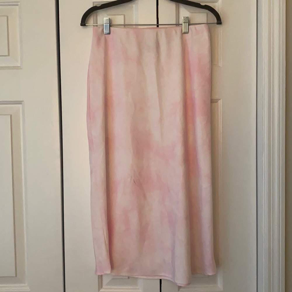 Pink and white tie dye midi skirt